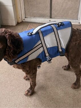 Blue Reflective Dog Life Jacket with Handle size Medium